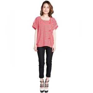 Patrizia Luca Red Buttoned To The Tee Top Striped Button Nautical Top